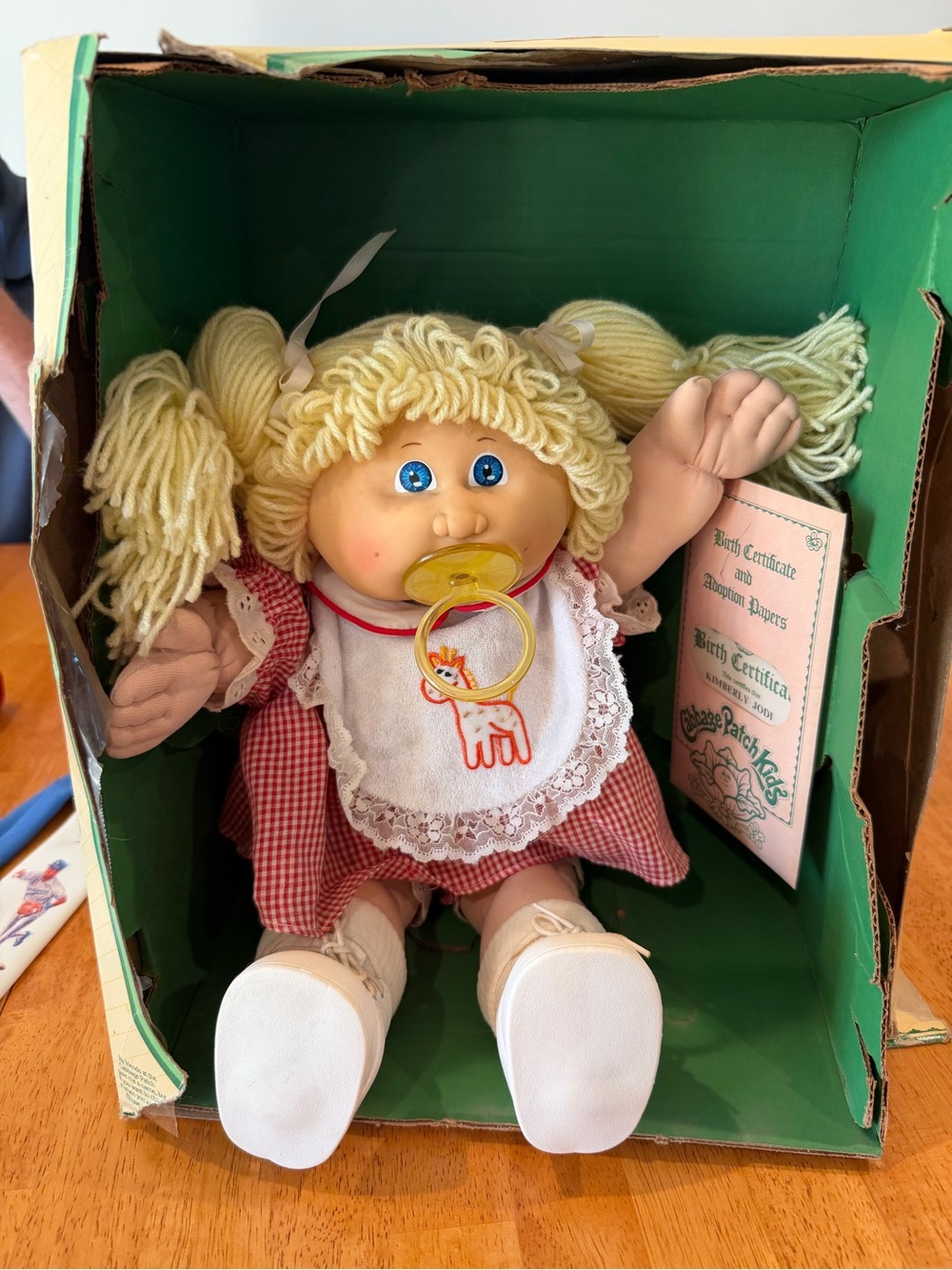 Cabbage Patch Doll Blonde Pigtail with Yellow Pacifier w/ Giraffe on bib